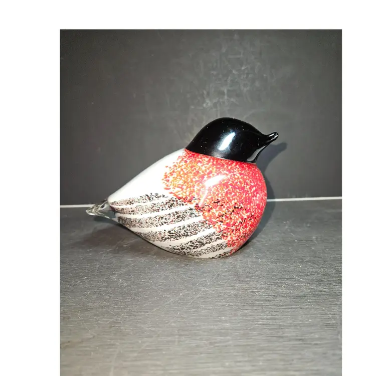 Art Glass Bird Black red white cased glass