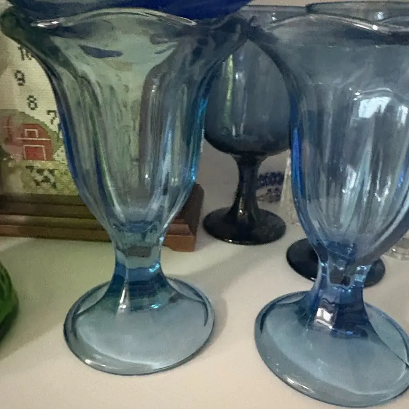 Two Blue Anchor Hawking Fountain Ware Sundae Cups Glass Dessert Dishes