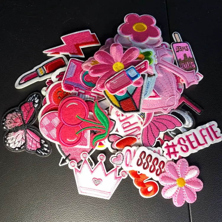 45-Pink Girly Embroidered Patches