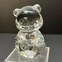 Fenton Art Glass Bear Figurine W/clear Stone Heart