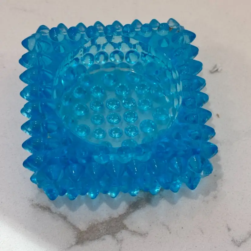 Brooks Blue Hobnail Votive Holder Or Salt Cellar - UV Reactive 3”x3”