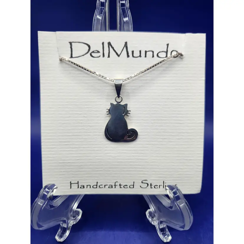 DelMundo Handcrafted Sterling Cat Pendant Necklace - NOS