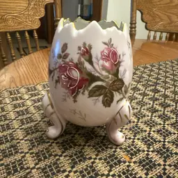 Vintage Napcoware  Footed Egg Vase Light Pink Roses Hand Painted