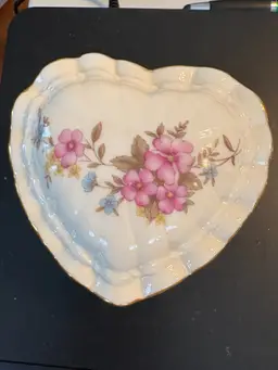 Porcelain Heart Shaped Floral Footed Trinket Dish