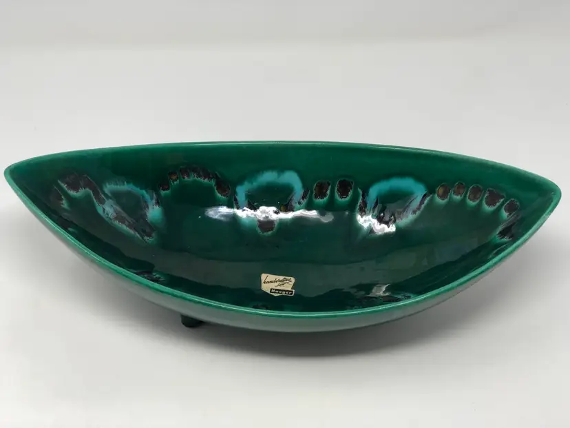 Royal Haeger Green Drip Glaze Footed Console Bowl