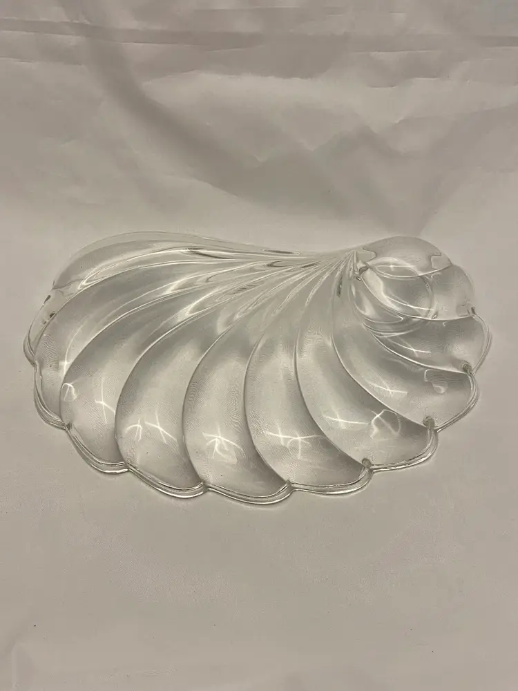 Seashell Snack Plate by Hazel Atlas, Clear Glass, Missing Cup, Vintage EUC