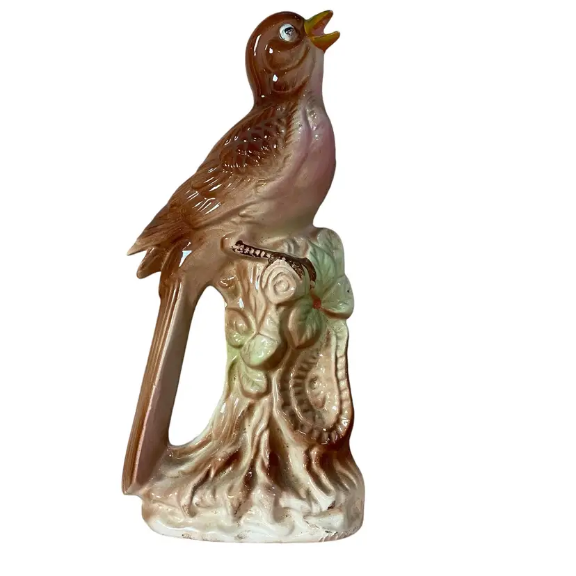 Vintage MCM Rossini Japan ceramic song bird on branch.