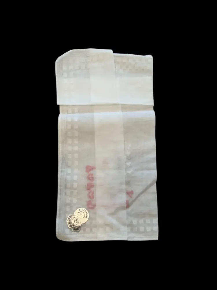 Vintage Desco 100% Cotton Hearts & Lilly of the Valley Hankie 11” Original Label NOS