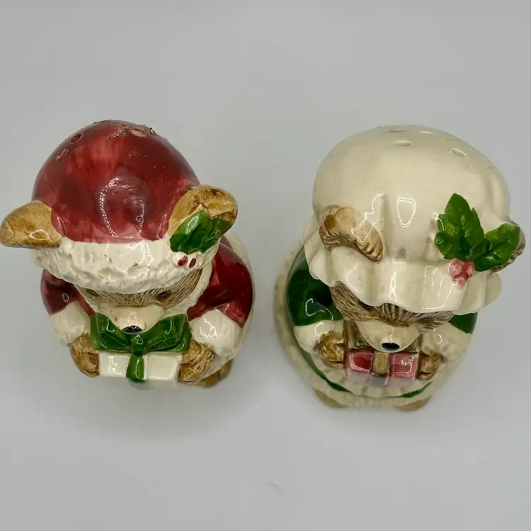 Otagiri Japan Santa Bear Christmas Salt Pepper Shakers - Vintage 4”