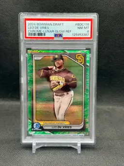 Leo De Vries 2024 Bowman Draft Lunar Glow Refractor PSA 8