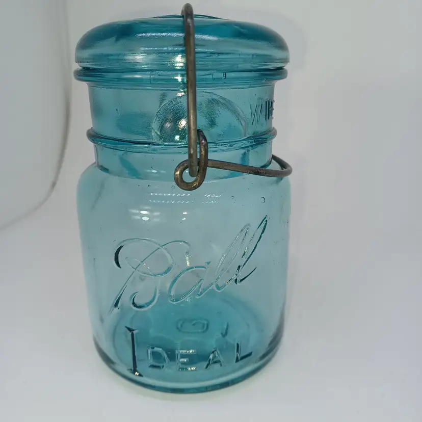 Blue Ball Ideal Quart Jar With Lid PAT’D July 14 1908  No. 5 Mold Antique