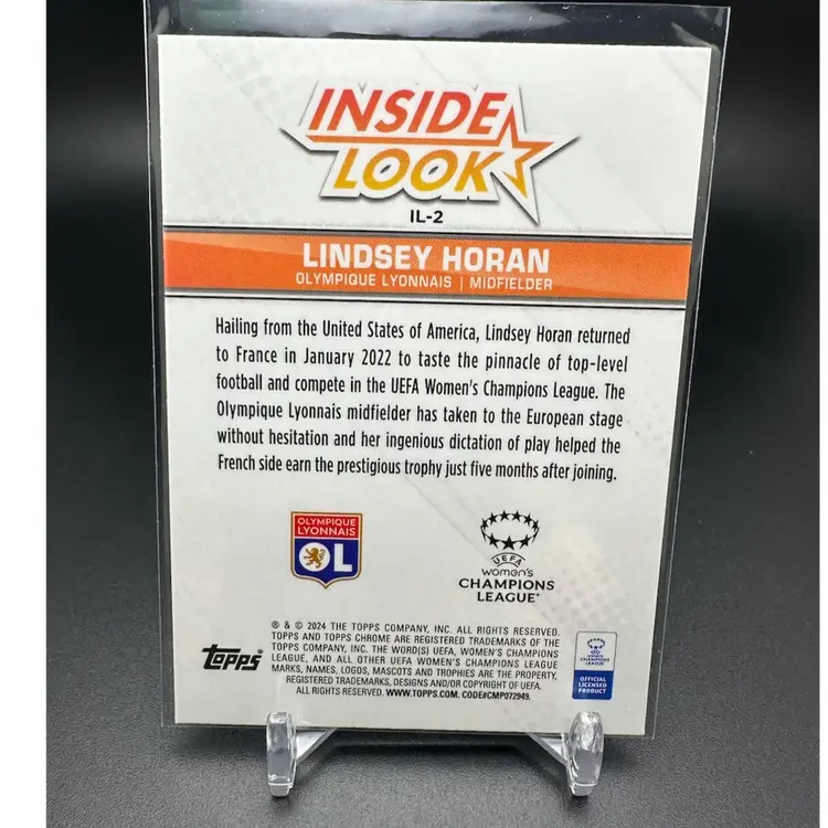 Lindsey Horan 2023-24 Topps Women’s Chrome Inside Look Olympique Lyonnais