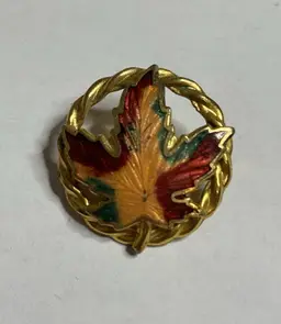 Vintage Enamel Leaf Pin Brooch Fall Colors Orange and Red Gold Tone