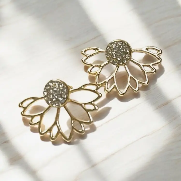 Lotus Crystal Flower Earrings Double Sided