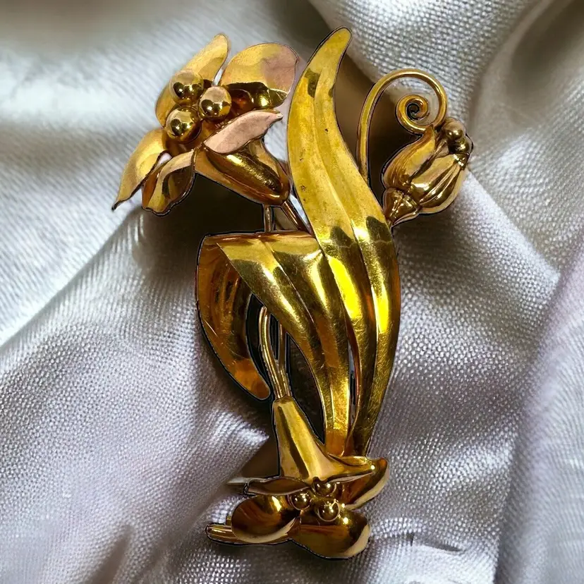 Rare WL Walter Lampl Flower Brooch Pin 12kt Gold Plated VTG Estate Signed