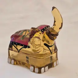 Fenton Art Glass Handpainted Autumn Gold Elephant Trinket Box / Ring Holder Signed