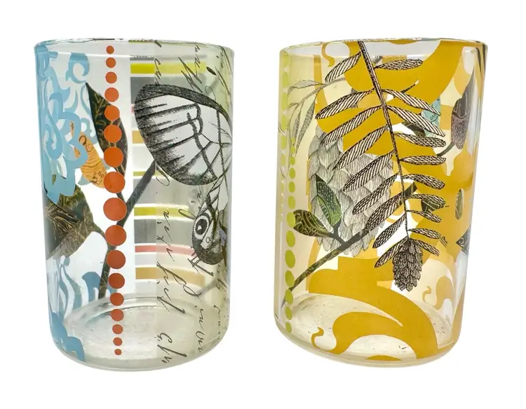 Set of 2 Small Drinking Glass Butterfly Floral Abstract Math Science Shot 3”