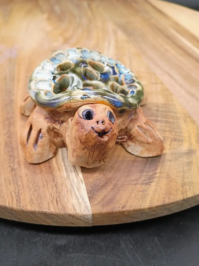 Studio Art Studio Pottery Turtle Signed  7 Hole Flower Frog /  Pen Holder