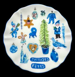 Anthropologie Nathalie Lete Christmas Holiday Plate Joyeuses Fetes 8.25”