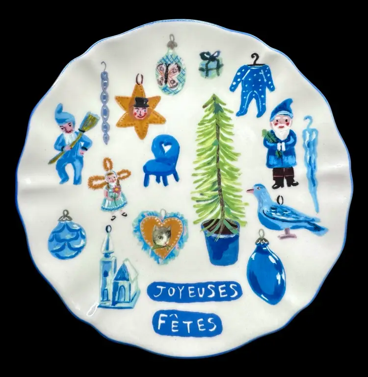 Anthropologie Nathalie Lete Christmas Holiday Plate Joyeuses Fetes 8.25”