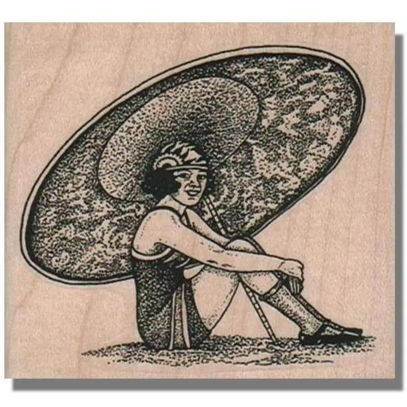 Lady Sitting Under Umbrella Rubber Stamp
