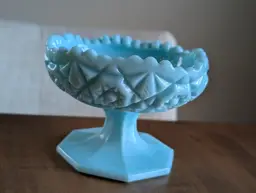 Vintage Fostoria Winburn Aqua Blue Milk Glass Pedestal Compote/Candy/Jelly Dish