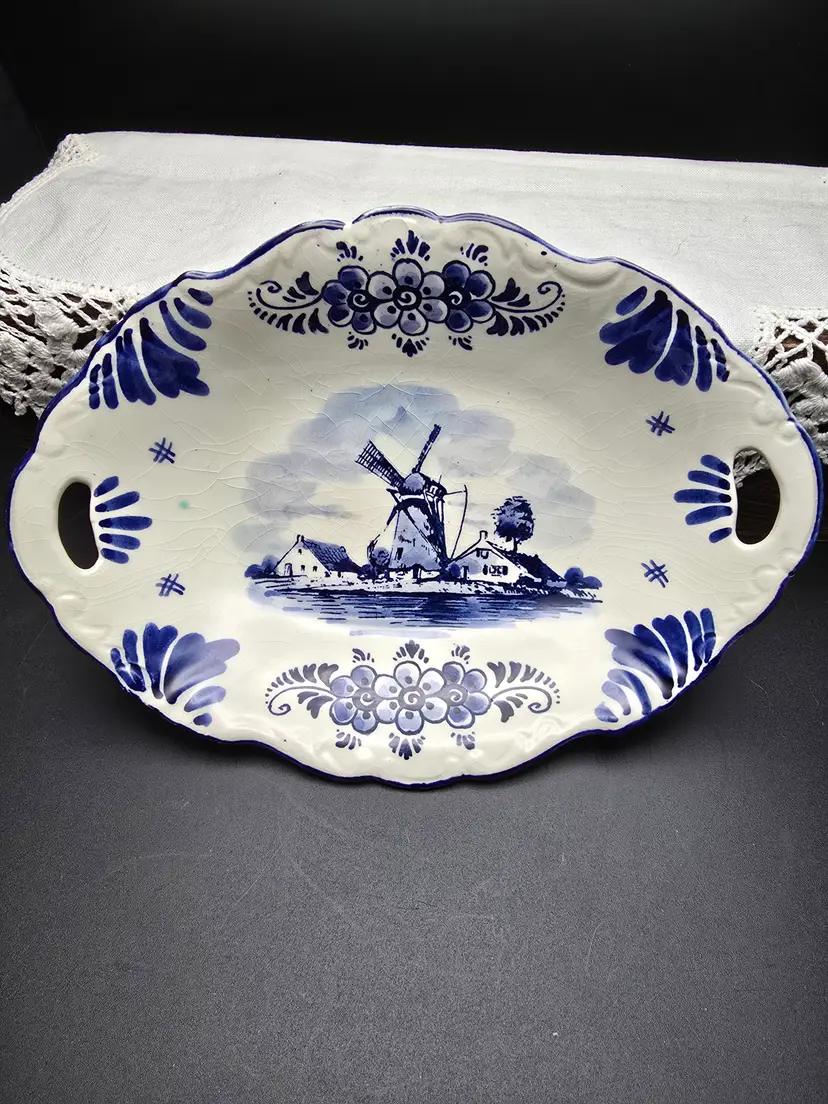 Vintage Oval Delft Blue Trinket or Decorative Dish
