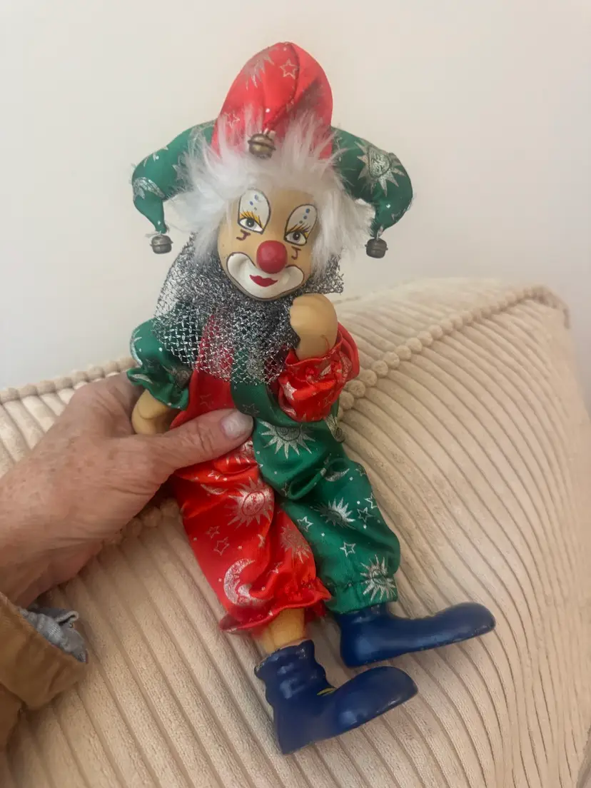 Vintage Clown Doll; Wind up Music Box Plays 'It's A Small World' 14"