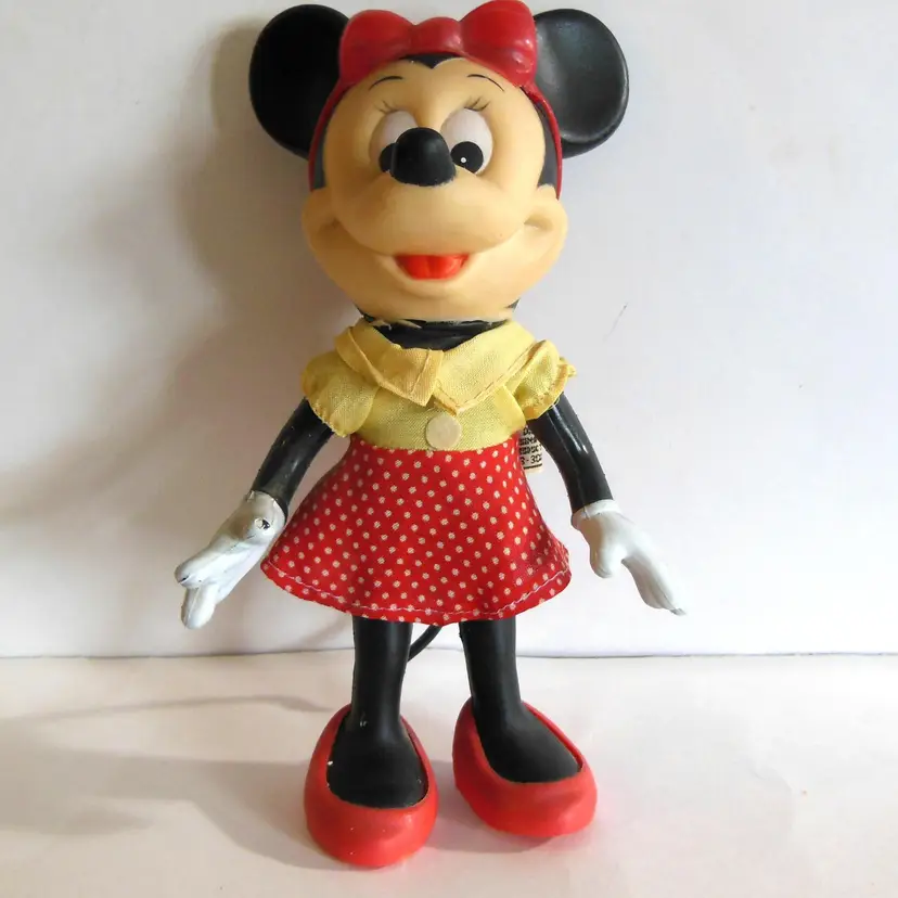 Vintage Minnie Mouse Vinyl 8 Inches Tall Doll Toy Walt Disney Productions Made in Hong Kong
