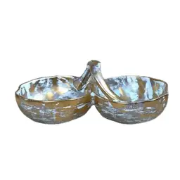 Stangl 22 Kt Antique Gold Divided Basket Two Compartment Dish Hand Painted