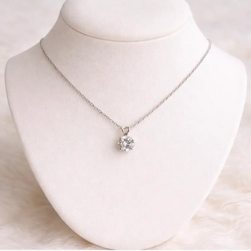 White sapphire solitaire necklace sterling silver