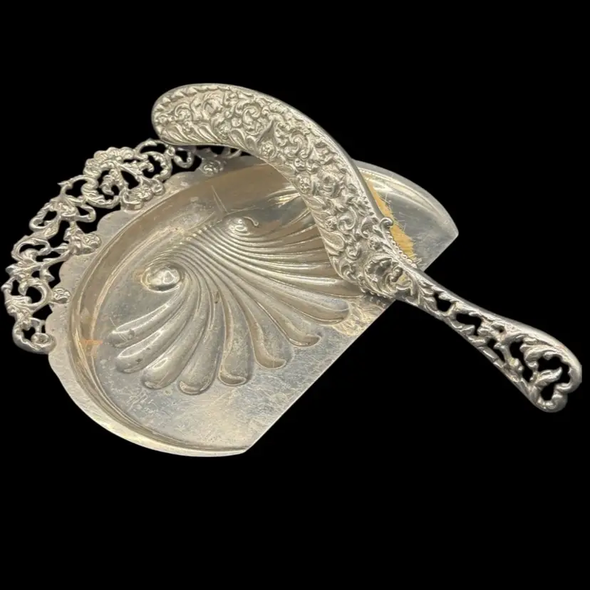 Vintage Silver Plated Table Crumb Catcher With Brush