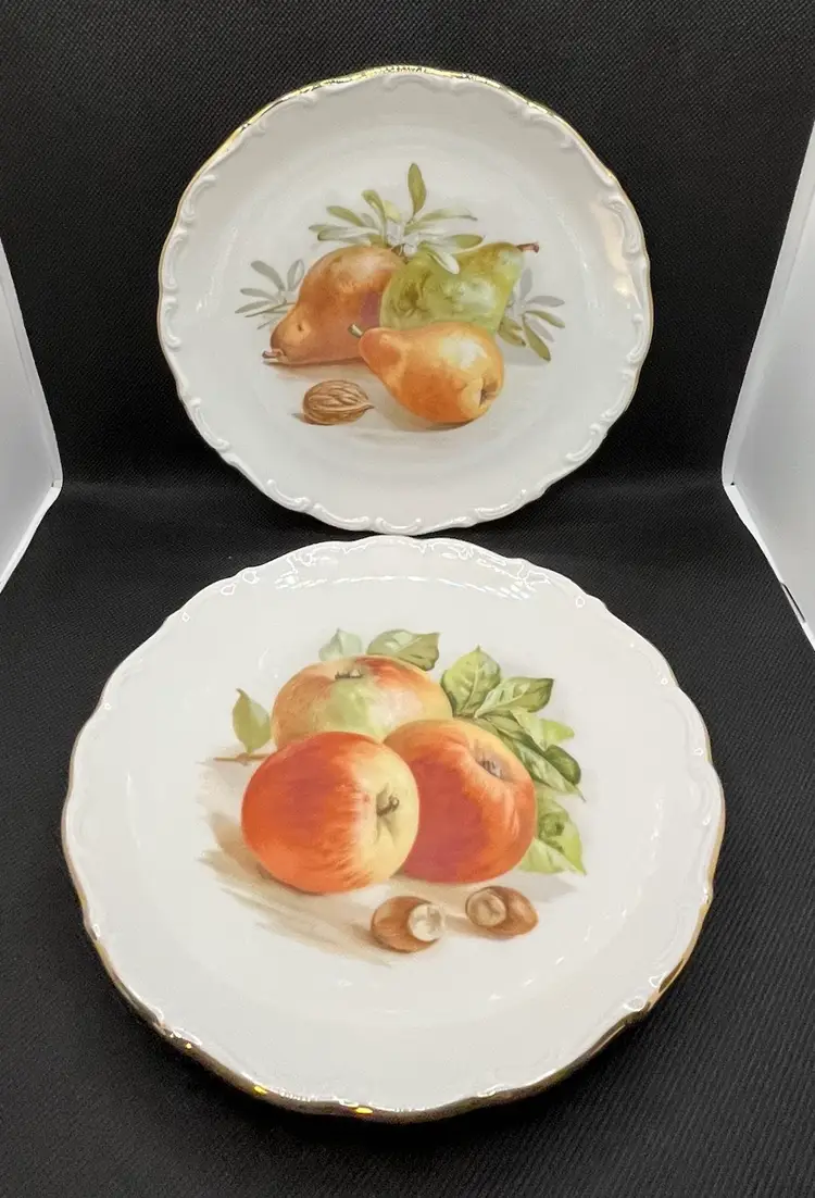 Vintage Schumann Arzberg Bavaria Germany Fruit And Nuts Luncheon Dessert Plates Pair Of 2