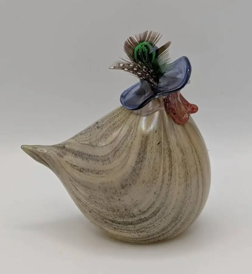 Vtg 1990s Rene Burri Hand Blown Glass  "Chicken Wearing Hat"  Switzerland