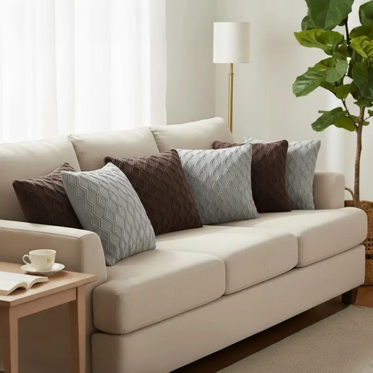 SOGA 6PC Deep Chocolate Brown & Light Gray Diamond Knit Pillowcases 45cm Set