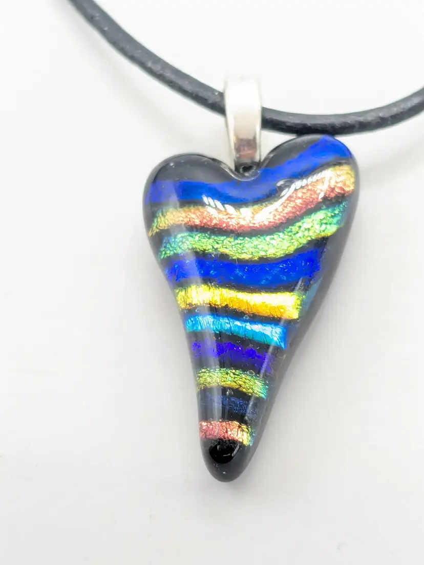 Dichroic Colorful Glass Heart Pendant Necklace
