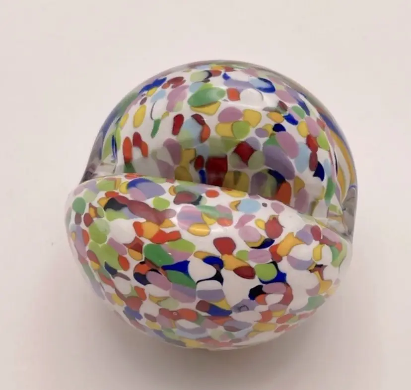 Glass Eye Studio, multicolored glass paperweight/business card holder, #10