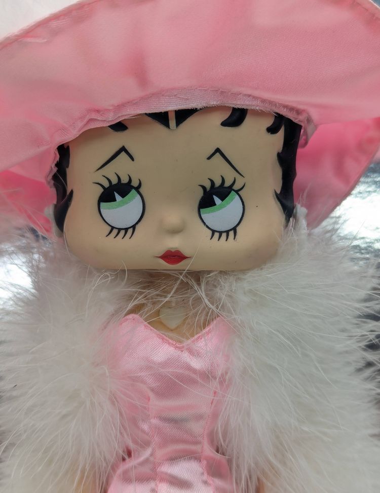 Betty Boop Talking Doll Pink Dress & Pink Hat with Boa 1998 Precious Kids on Card Untested Vintage 90s Cartoon Doll Collectibles