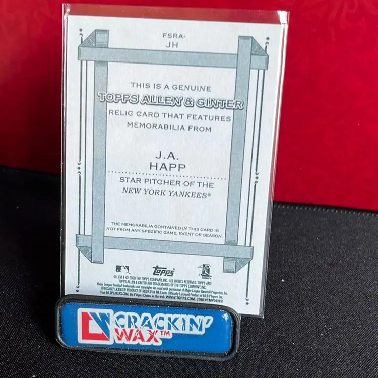 J.A. Happ 2020 Topps Allen & Ginter Relic New York Yankees