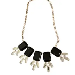 Gold Tone Chain Necklace With Black And Clear Rhinestones