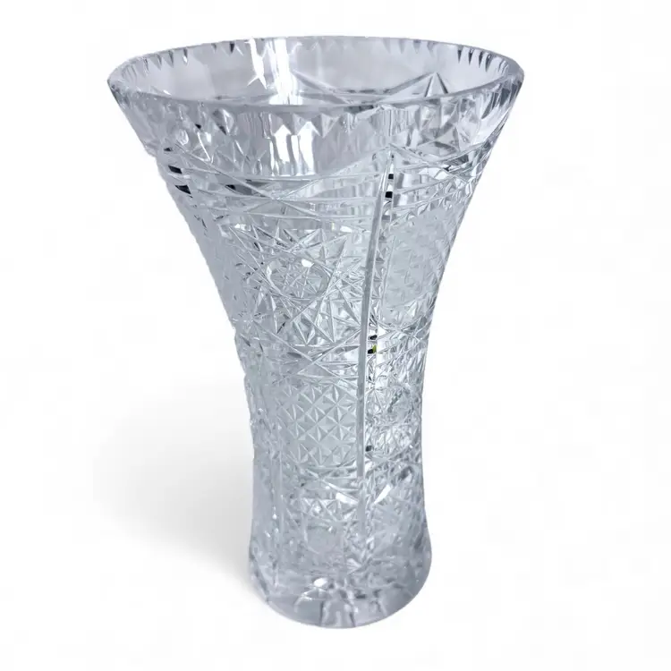 Vintage Cut Crystal Vase – 8” Heavy Starburst Design – 2.5 lbs