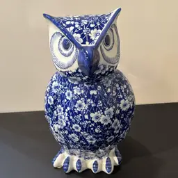 Blue And White 11” Floral Ceramic Owl