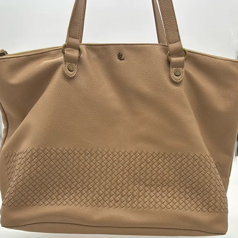 Handbag ELLIOTT LUCCA Pebbled Vegan Leather Beige Taupe Large Tote 18”W x 13”H