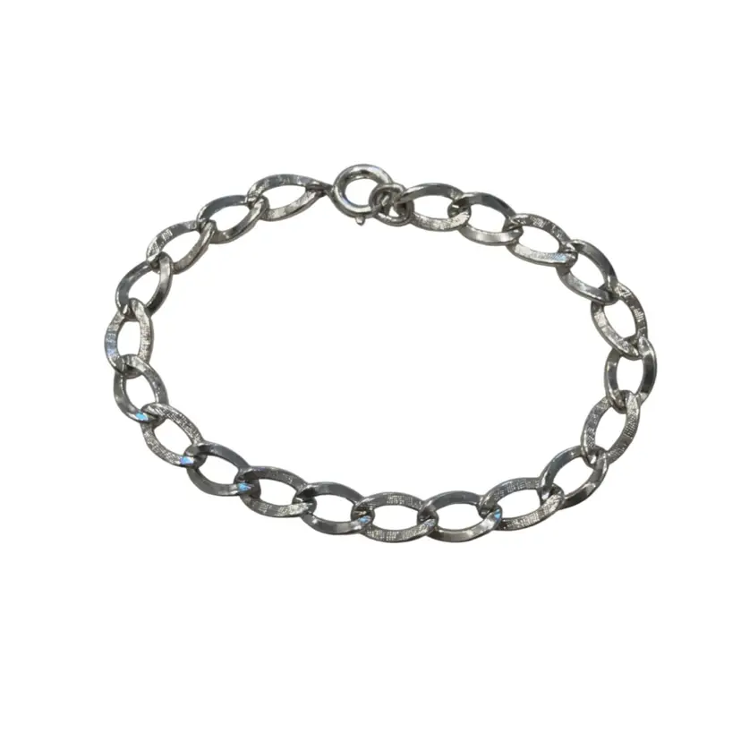 Vintage MCM Beau Sterling Brushed & Polished Finish Links Starter Charm Bracelet 7", 9.5g