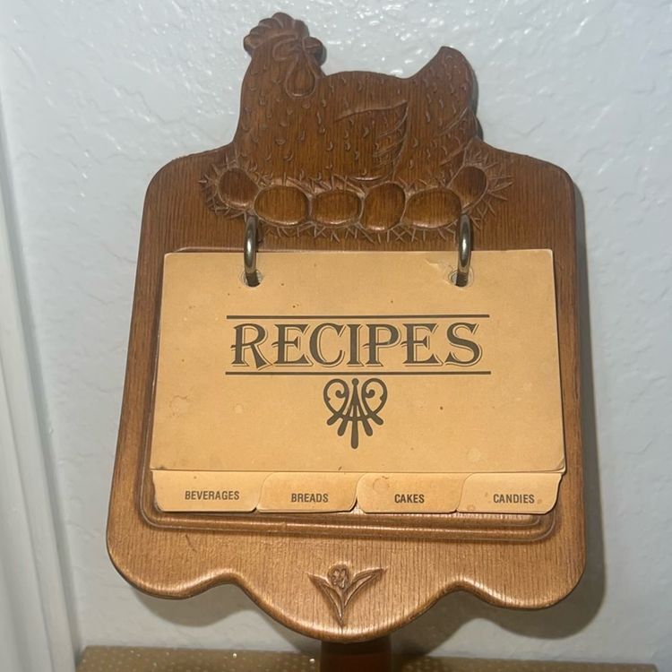 Vintage Farmhouse Wooden Pedestal Folk Art Recipes Card Holder