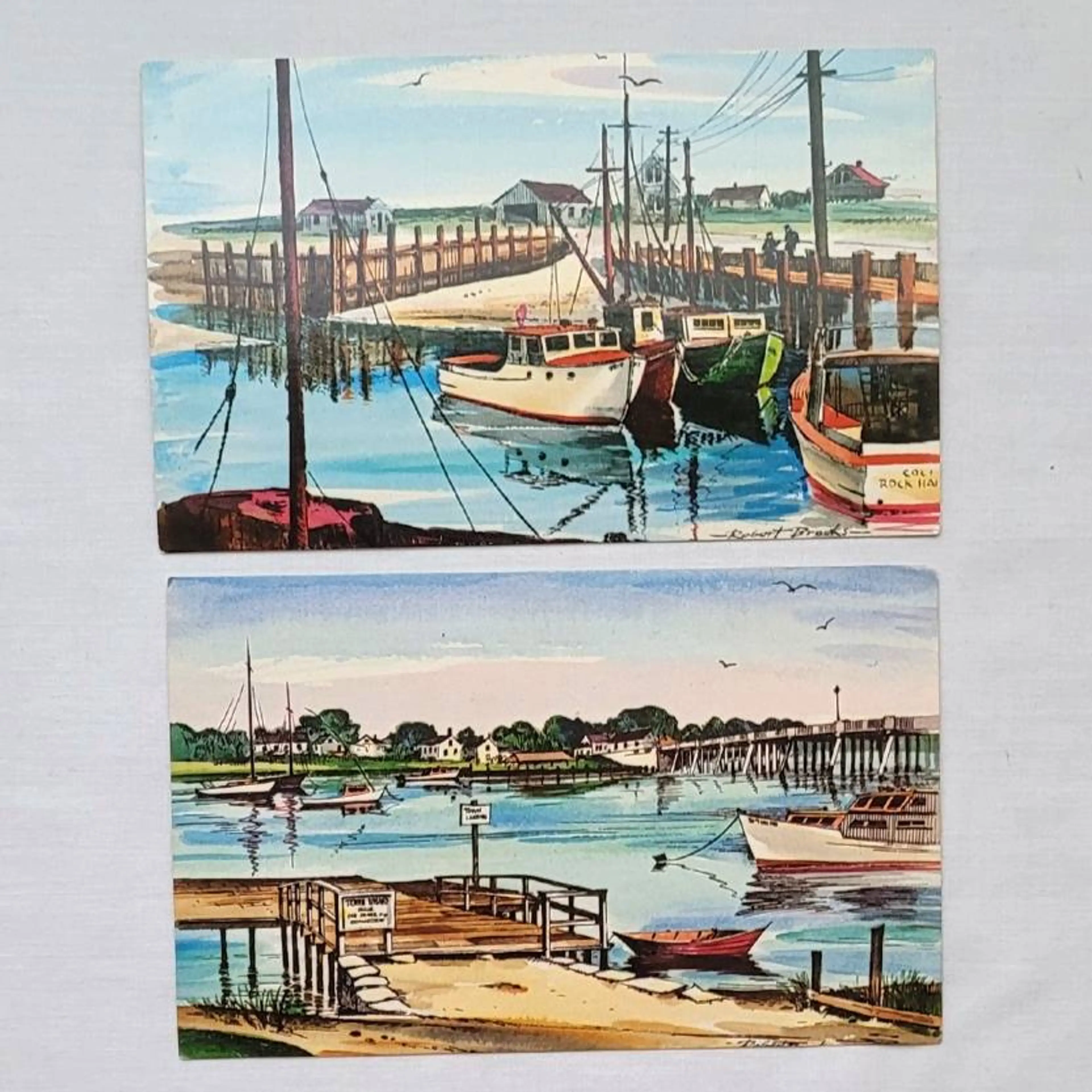 Set of 2 Cape Cod Postcards – Robert Brooks Art – Plastichrome