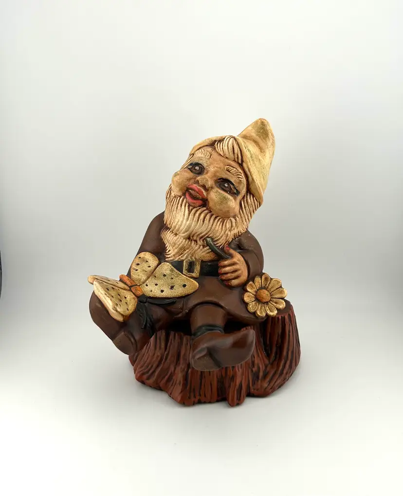 Hand Painted Ceramic Garden Gnome 5.25”x 5.5”x 7.25”