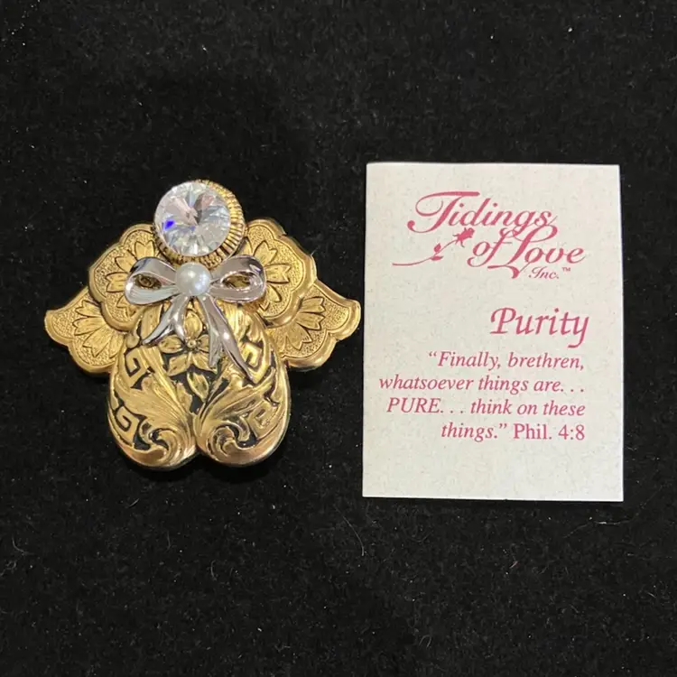 VTG Signed 1995 Jane Davis “Purity”AOL/Tidings Of Love Gold Tone Brooch