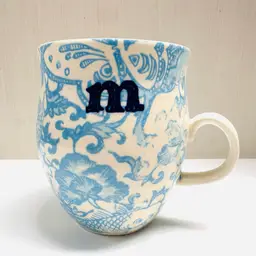 Retired Anthropologie Homegrown Blue Floral Monogram Initial M Coffee Tea Mug