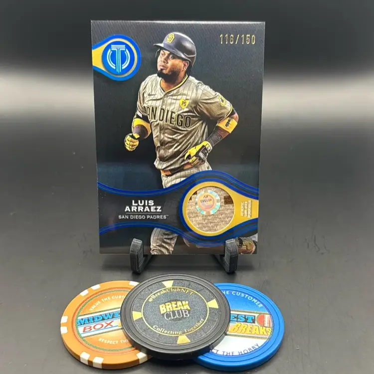 Luis Arraez 116/150 Blue Stamp Of Approval Camo Game Used Relic 2025 Topps Tribute San Diego Padres **Relic From 6/23/24 Brewers At Padres. Arraez Had 2 Hits 1 RBI**